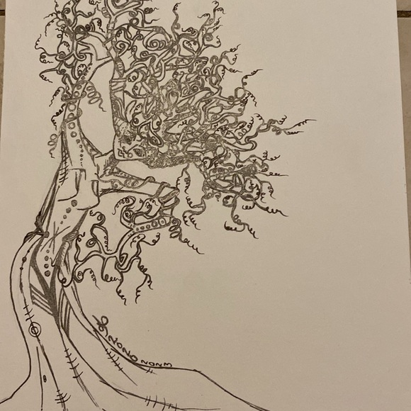 Unframed Original Art Drawing Illustration Tree Lady in Ink & Shimmer Gel Pen - Picture 2 of 4